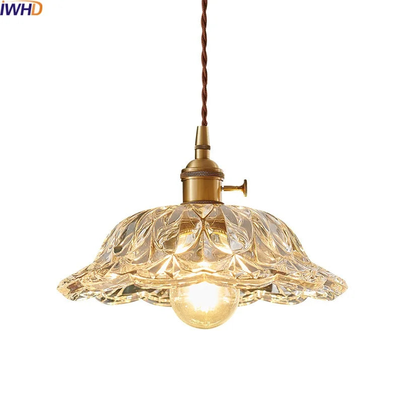 Afralia™ Japanese Style LED Pendant Lamp Copper Glass Hanging Light Fixtures