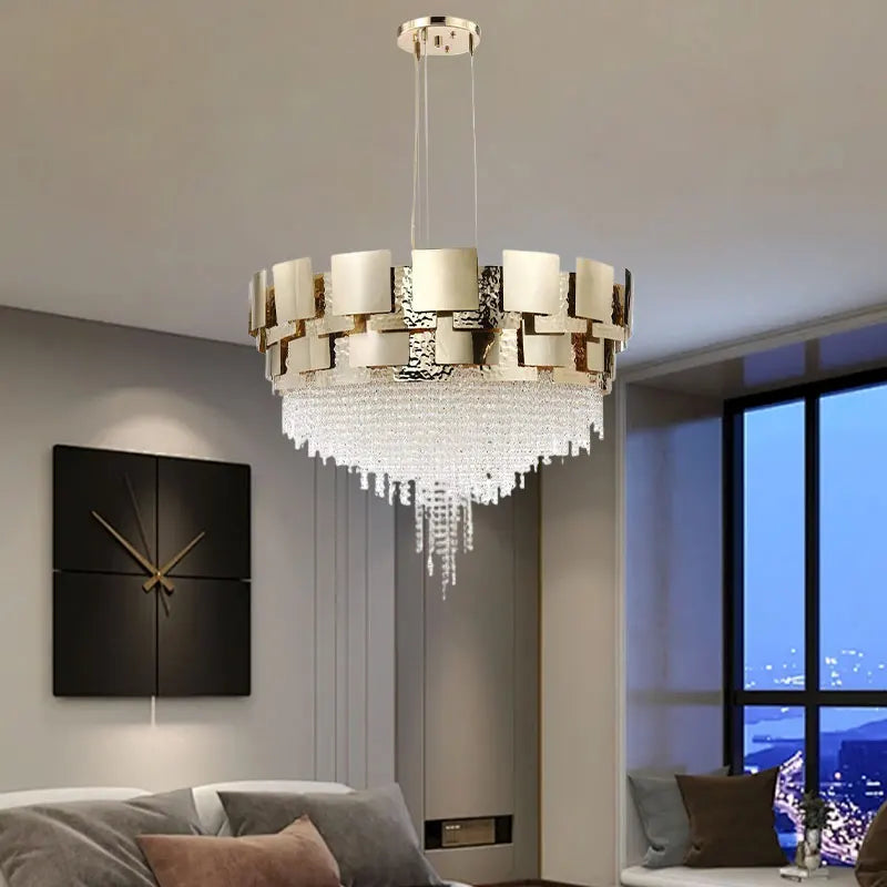Afralia™ Gold Crystal LED Chandelier: Luxe Ceiling Lighting for Dining Room