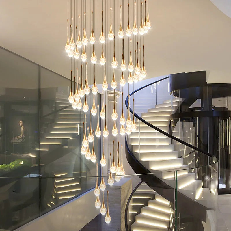 Afralia™ Crystal LED Staircase Chandelier - Luxe Lighting for Hotel, Living Room, & Lobby