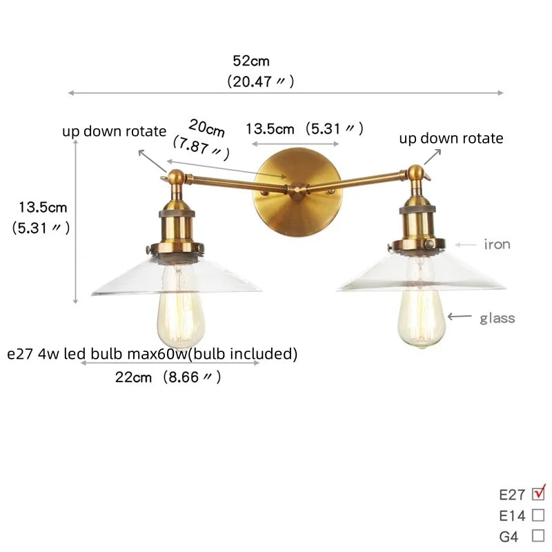 Afralia™ Vintage Loft Art Glass Wall Lamp - LED Study Aisle Bedside Light