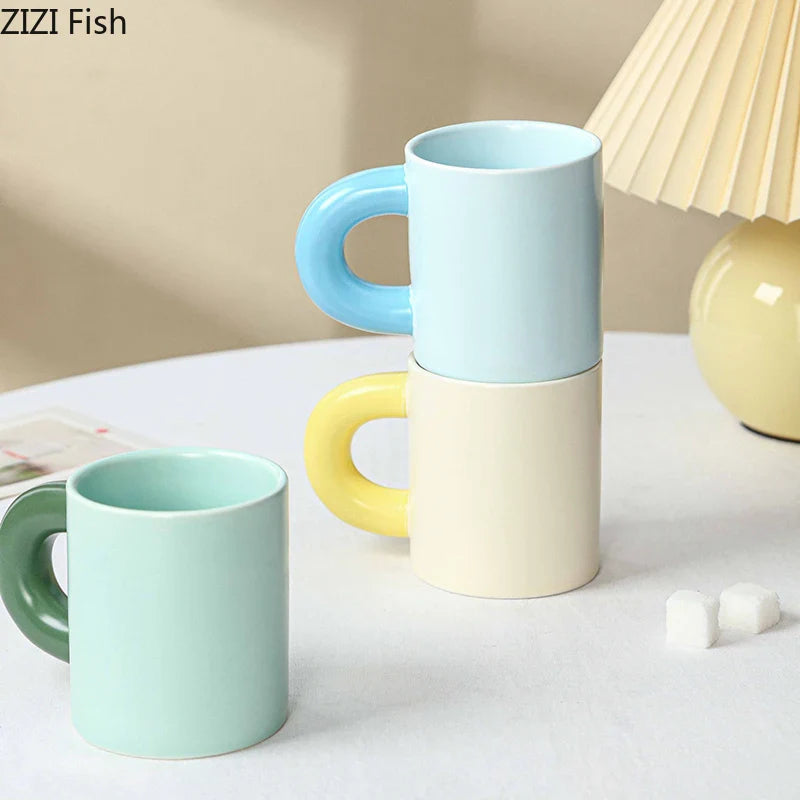 Afralia™ Minimalist Porcelain Mug with Big Handle for Coffee, Tea, Juice, and More