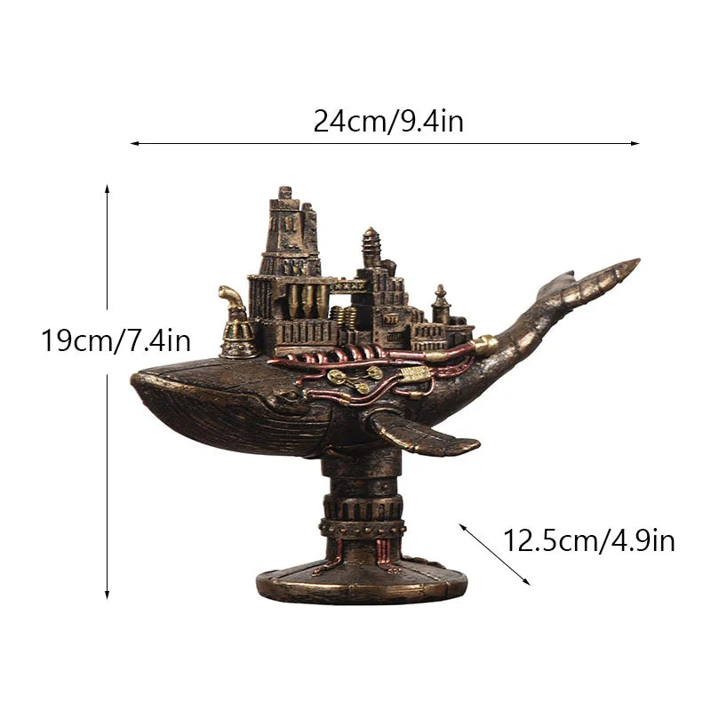 Afralia™ Steam Punk Whale Boat Figurine Retro American Style Decor Object