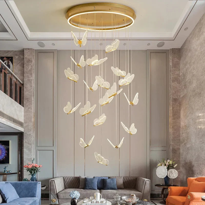 Afralia™ Butterfly LED Chandelier for Villa Duplex Living Room Decoration