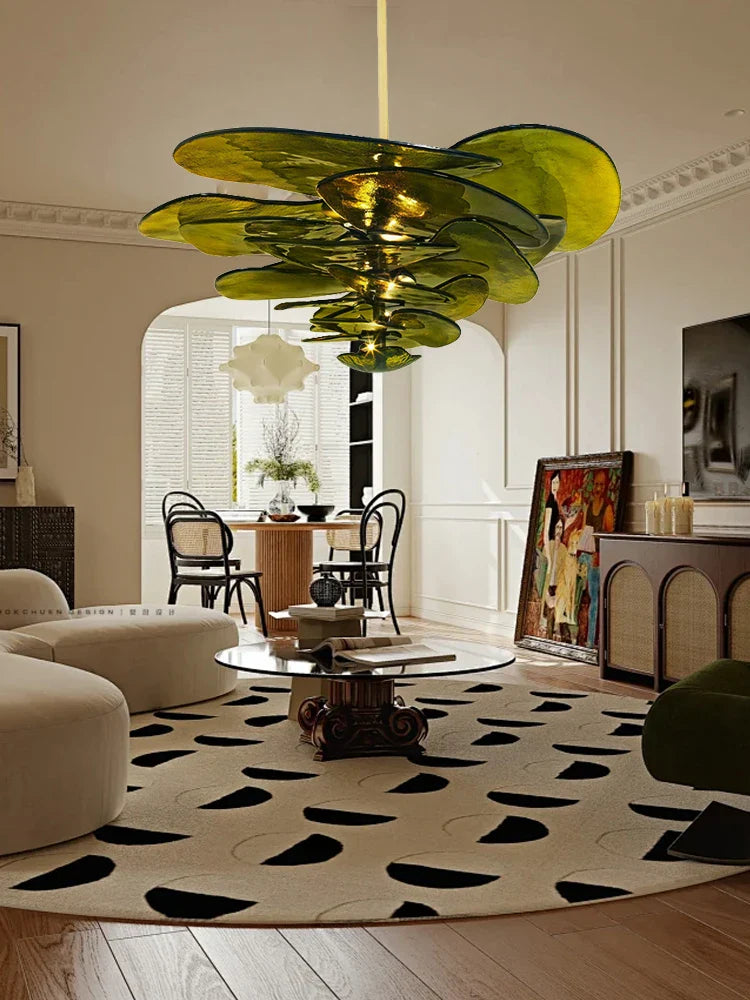 Afralia™ Amber Glass Ceiling Chandelier for Elegant Living Room Decor.