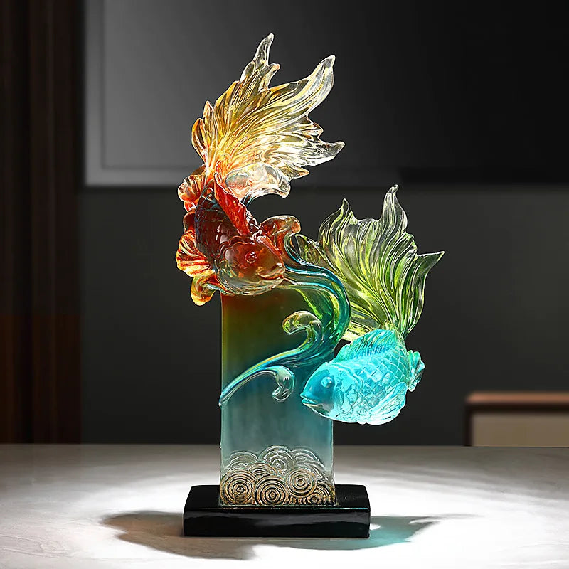 Afralia™ Gradient Goldfish Resin Sculpture - Home Decoration