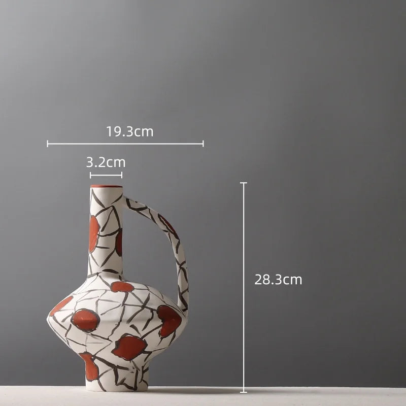 Afralia™ Geometric Graffiti Ceramic Vase with Handles for Home Decor and Floral Arrangements.
