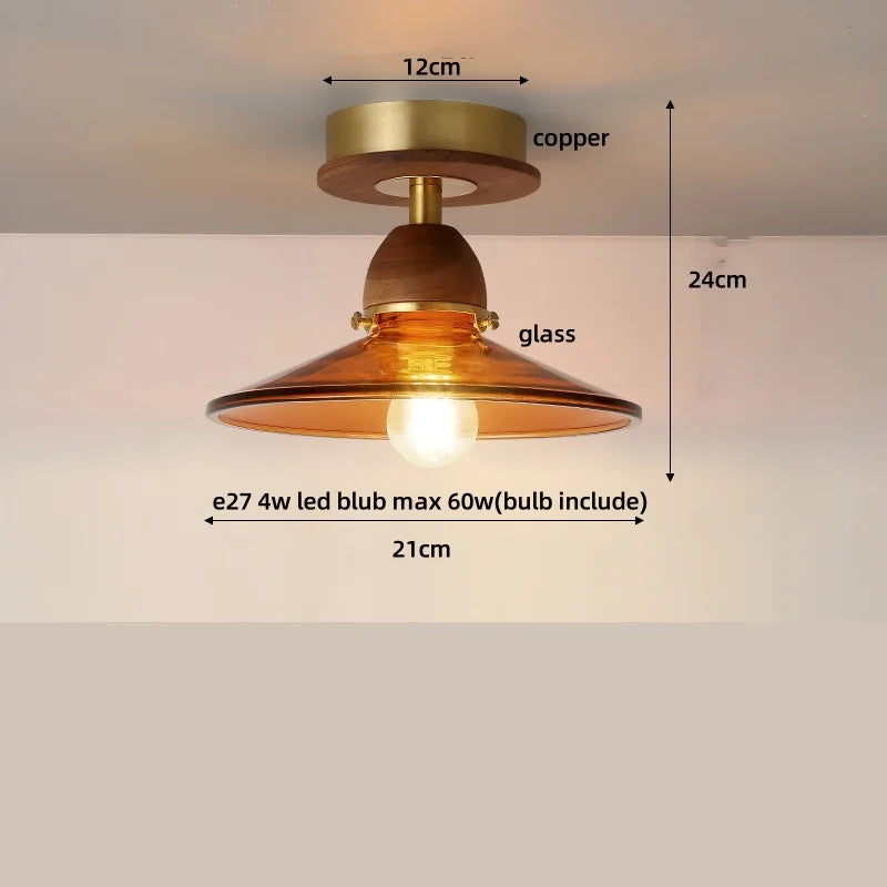 Afralia™ Wood Ball LED Ceiling Lamp Vintage Loft Copper Canopy Light
