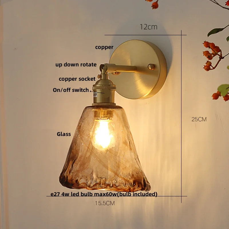 Afralia™ Amber Vintage LED Wall Light Fixture Up Down Rotate Pull Chain Switch