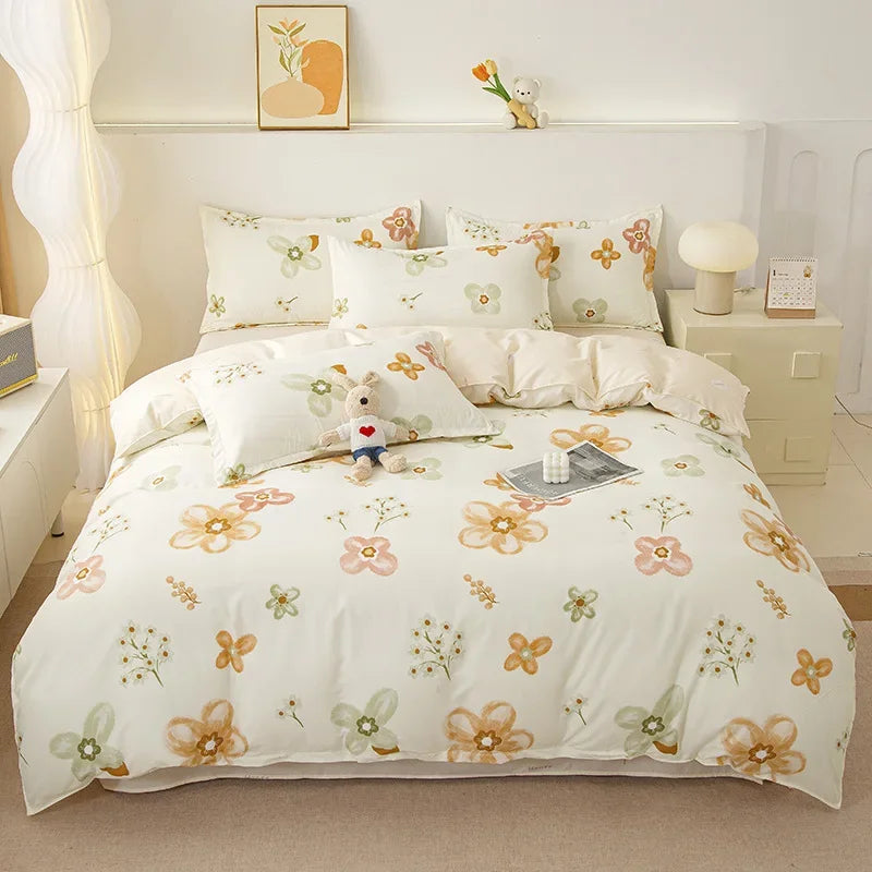 Afralia™ Plant Print Bedding Set: Skin-Friendly Duvet Cover & Bedsheet for All Seasons