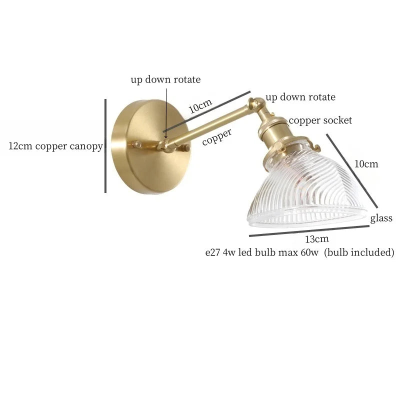 Afralia™ Nordic Brass Glass LED Wall Lamp Switch Modern Vintage Sconce Interior Lighting