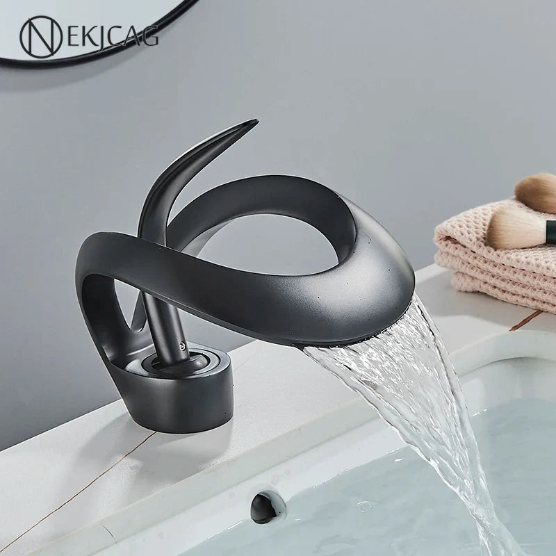 Afralia™ Waterfall Basin Faucet - Solid Brass Deck Mount Sink Mixer Tap for Bathroom