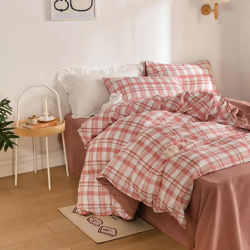 Afralia™ Plaid Pattern Cotton Duvet Cover Set - Queen Size, Soft & Skin Friendly Bedding