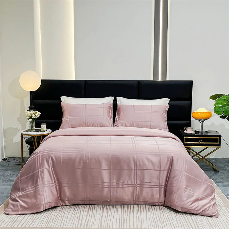 Afralia™ Jacquard Satin Duvet Cover Set - Luxury Solid Soft Quilt Kit