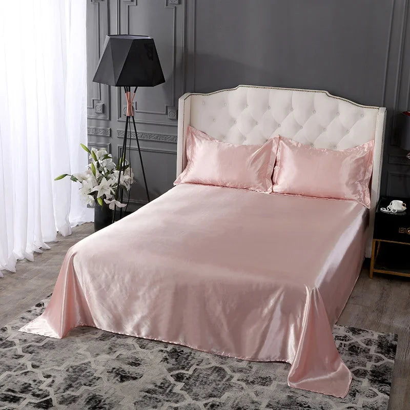 Afralia™ Silky Rayon Queen Bed Sheet Set Luxurious Solid Satin High Quality Sheets