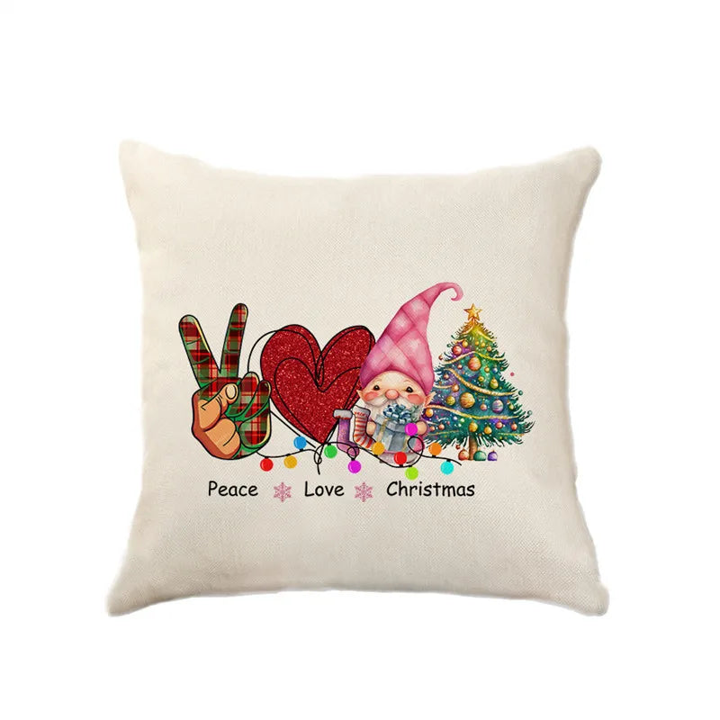 Afralia™ Pink Christmas Tree Linen Cushion Cover for Home Decor