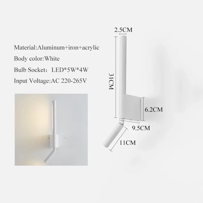 Afralia™ Rotatable LED Wall Mount Bedside Reading Lamp - Modern Minimalist Sconce Light