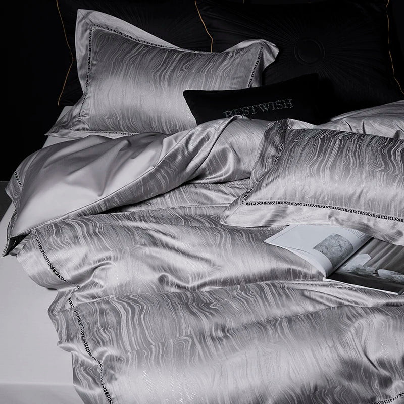 Afralia™ Luxury Brocade Jacquard Lyocell Cotton Bedding Set with Pillowcases