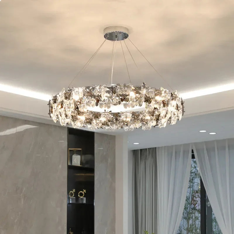 Afralia™ Luxury Circle Butterfly Crystal LED Pendant Lights - Modern Minimalism Decor