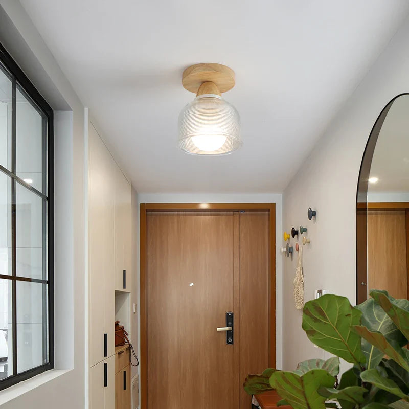 Afralia™ LED Ceiling Lamp Modern Style Wood Glass Luminaria