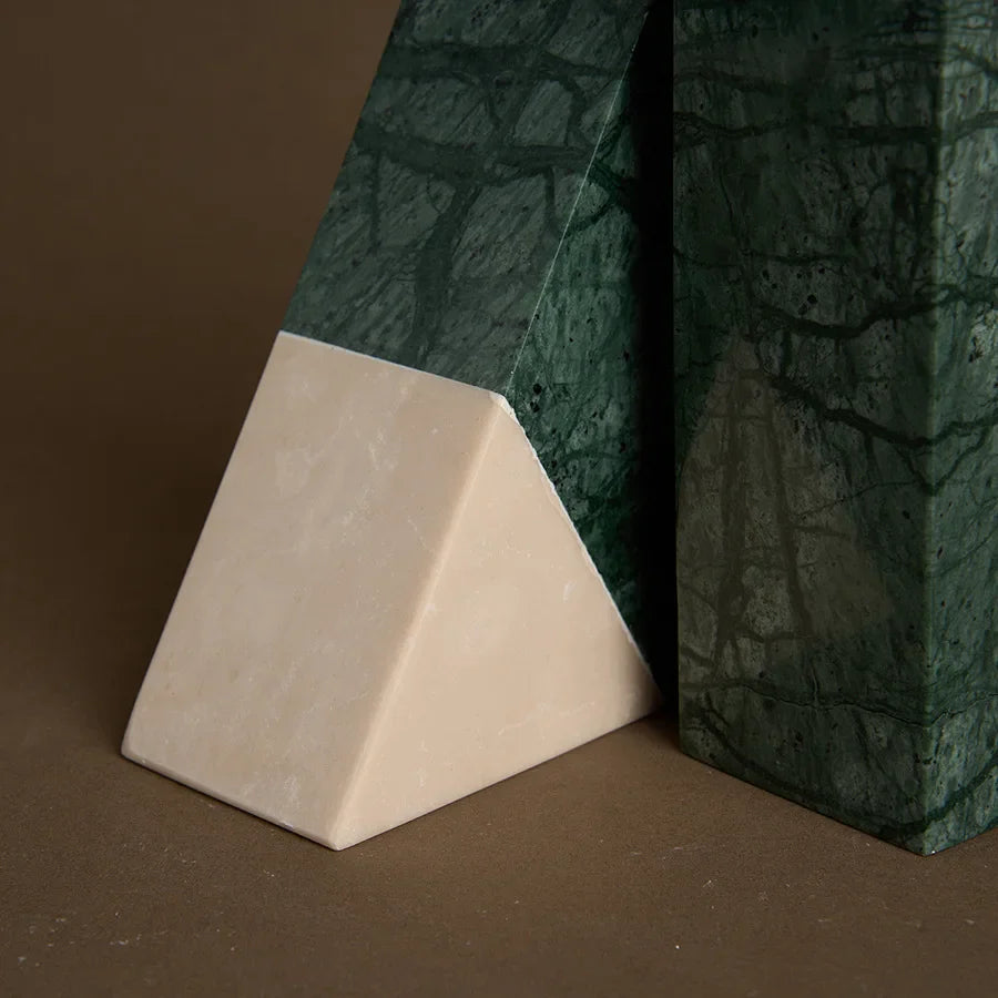 Afralia™ Green Marble Bookends Retro Travertine Holder Home Decor