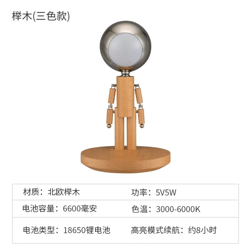 Afralia™ Moon Penalty USB Desk Lamp - Wood Base, Stepless Dimming, Rechargeable