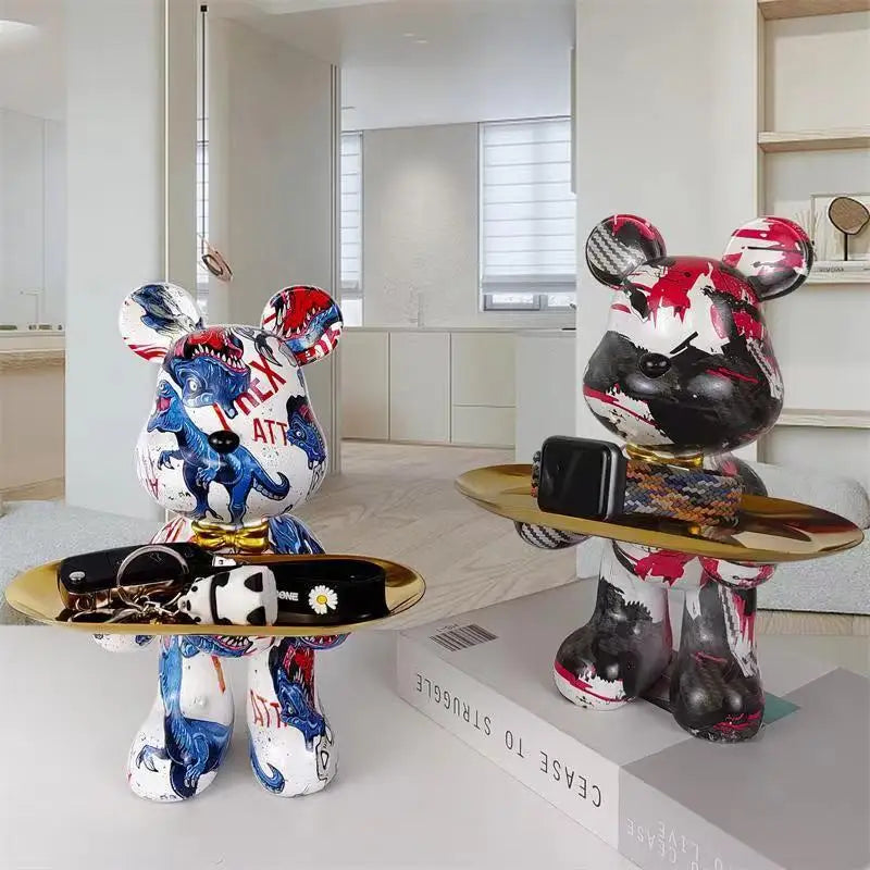 Afralia™ Graffiti Bear Figurine: Modern Table Decor & Key Storage Sculpture