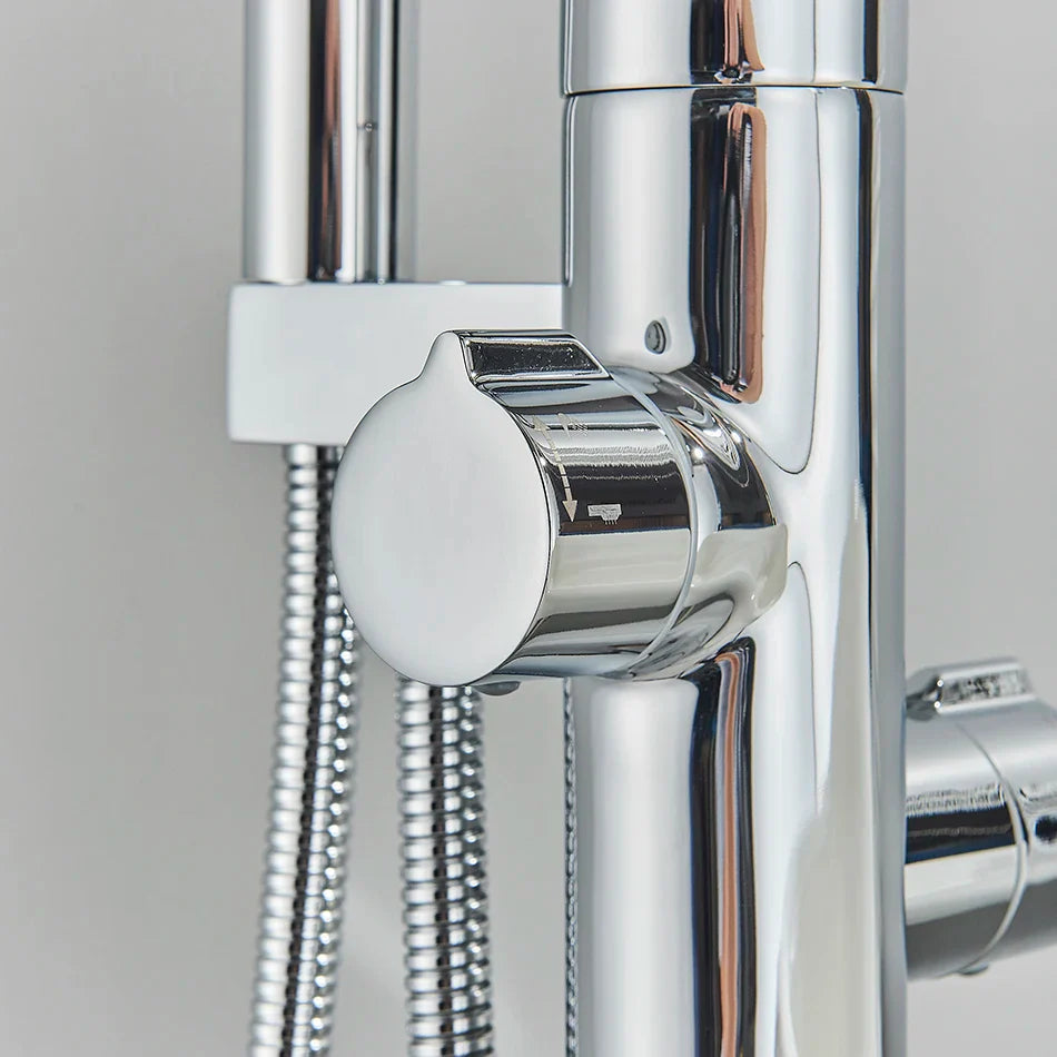 Afralia™ Dual Handle Black Waterfall Bathtub Faucet Floor Standing Set for Bathroom