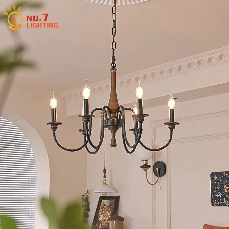 Afralia™ Retro Pendant Light LED Solid Wood Iron Art Decor Hanging Lamp for Home and Cafe