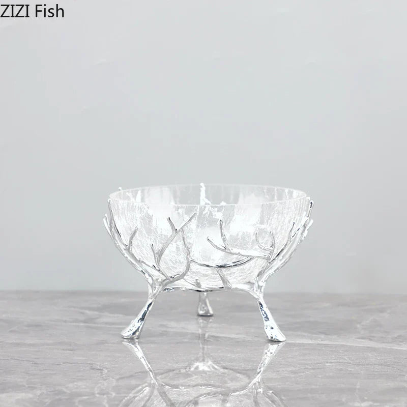 Afralia™ Golden Branches Glass Bowl Set for Home Kitchen Desserts and Snacks