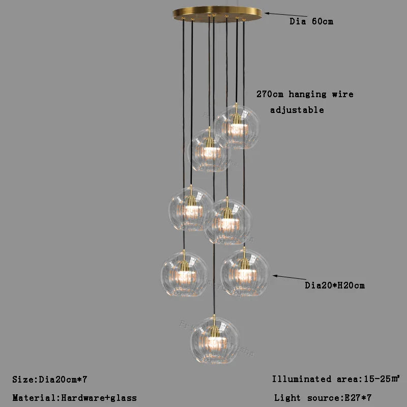 Afralia™ Clear Glass Ball Pendant Light Chandelier for Living Room Dining Room Home Decor