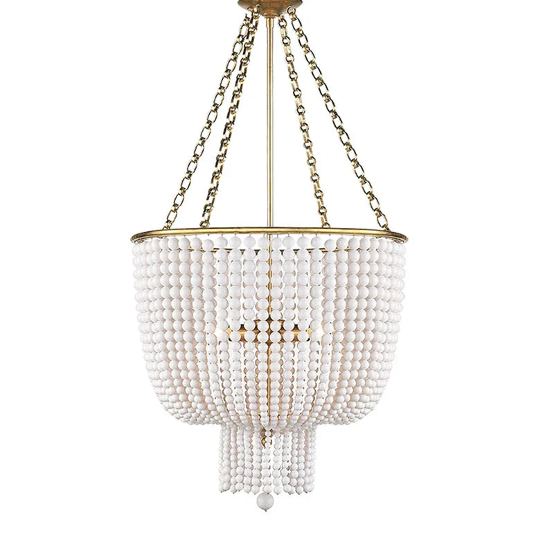 Afralia™ Wooden Bead Pearl Chandelier E14 LED Pendant Light for Modern Living Spaces