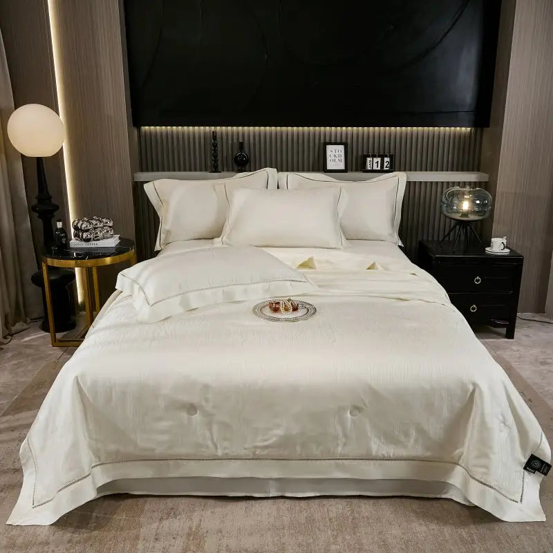 Afralia™ Eucalyptus Fiber Jacquard Summer Quilt Set with Soft Silky Comforter, Sheet, Pillowcases