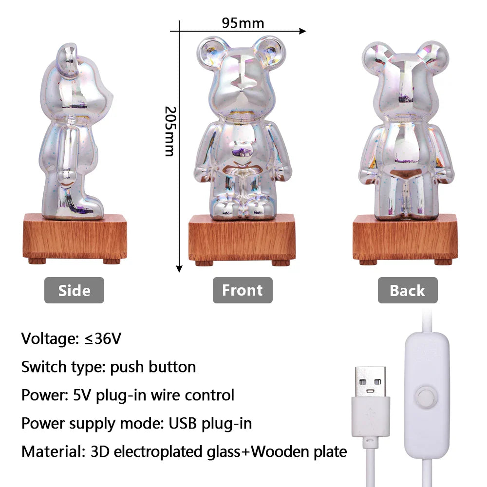 Afralia™ 3D Firework Bear Night Light - Color Changeable LED Lamp for Bedroom & Kids Gift