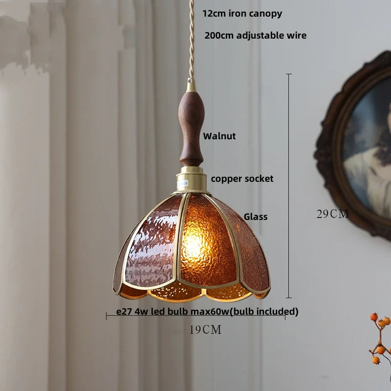 Afralia™ Nordic LED Pendant Light | Modern Walnut Wood Glass Hanging Lamp