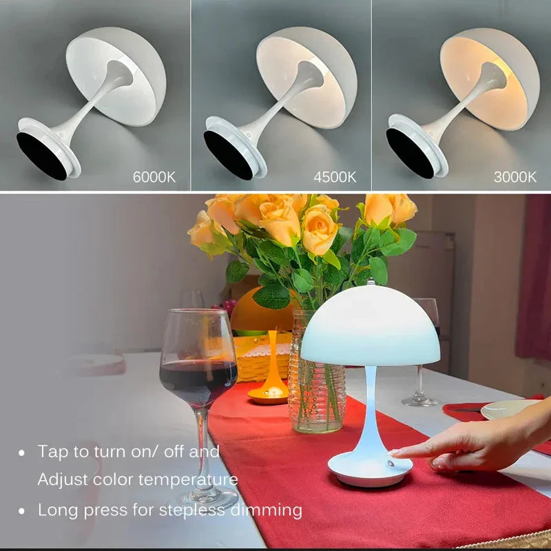 Afralia™ Mushroom LED Table Lamp: Portable, Rechargeable, 3-Color Dimming Night Light