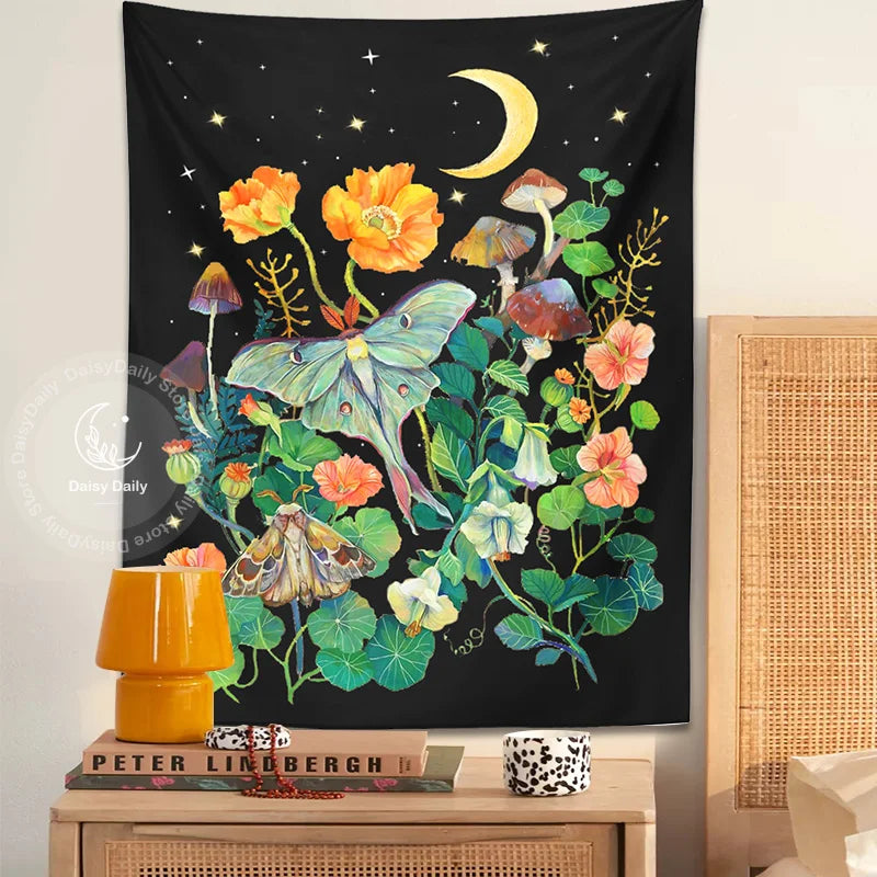 Floral Moon Luna Tapestry for Home Decor by Afralia™