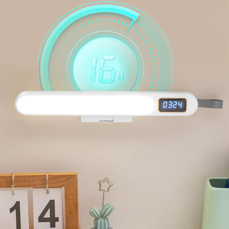 Afralia™ LED Desk Lamp Clock Night Light Rotatable Timing for Bedroom Reading