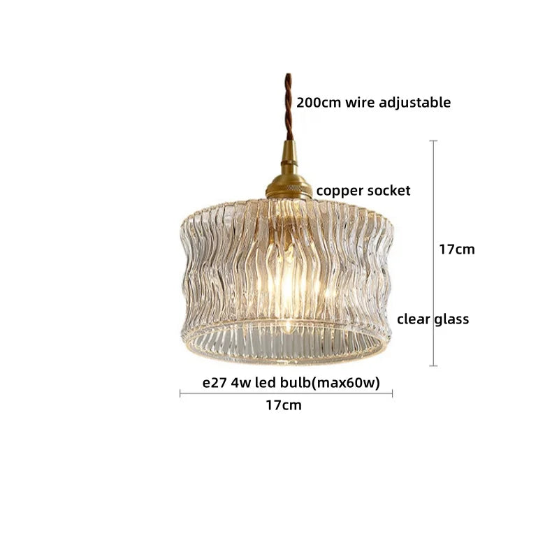 Afralia™ Japanese Style LED Pendant Lamp Copper Glass Hanging Light Fixtures