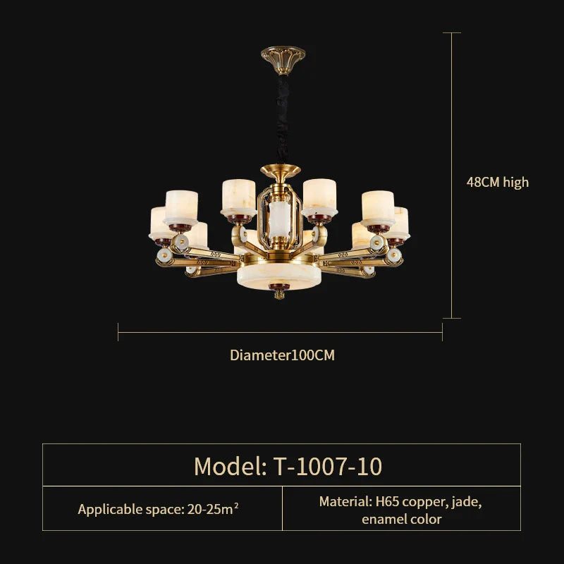 Afralia™ All Copper Jade Chandelier, Modern Chinese Style for Living Room, Bedroom, Dining Room.