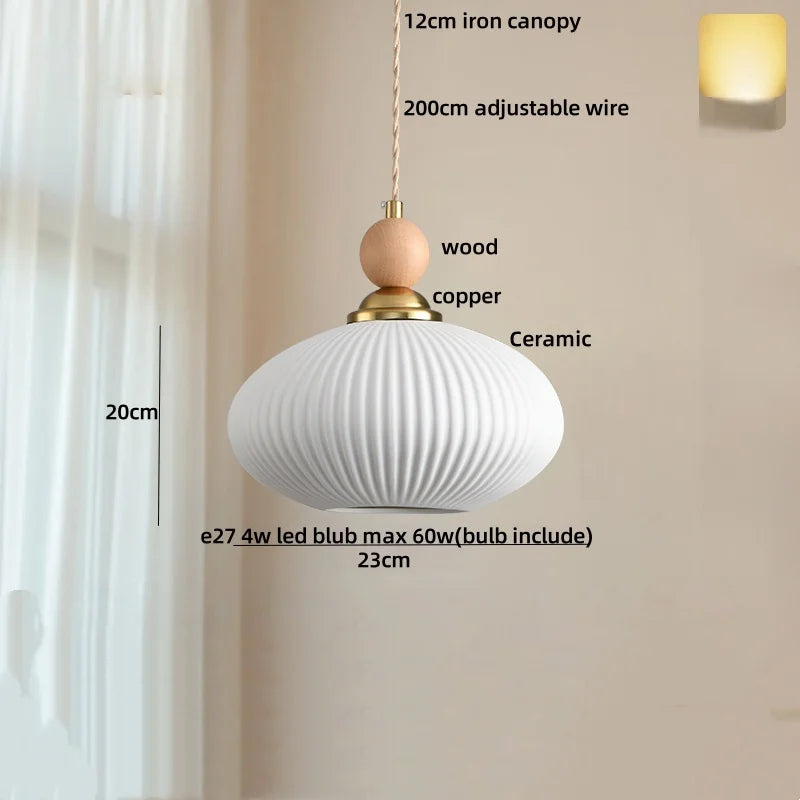 Afralia™ White Ceramic LED Pendant Lamp Copper Modern Wood Nordic Hanging Lights