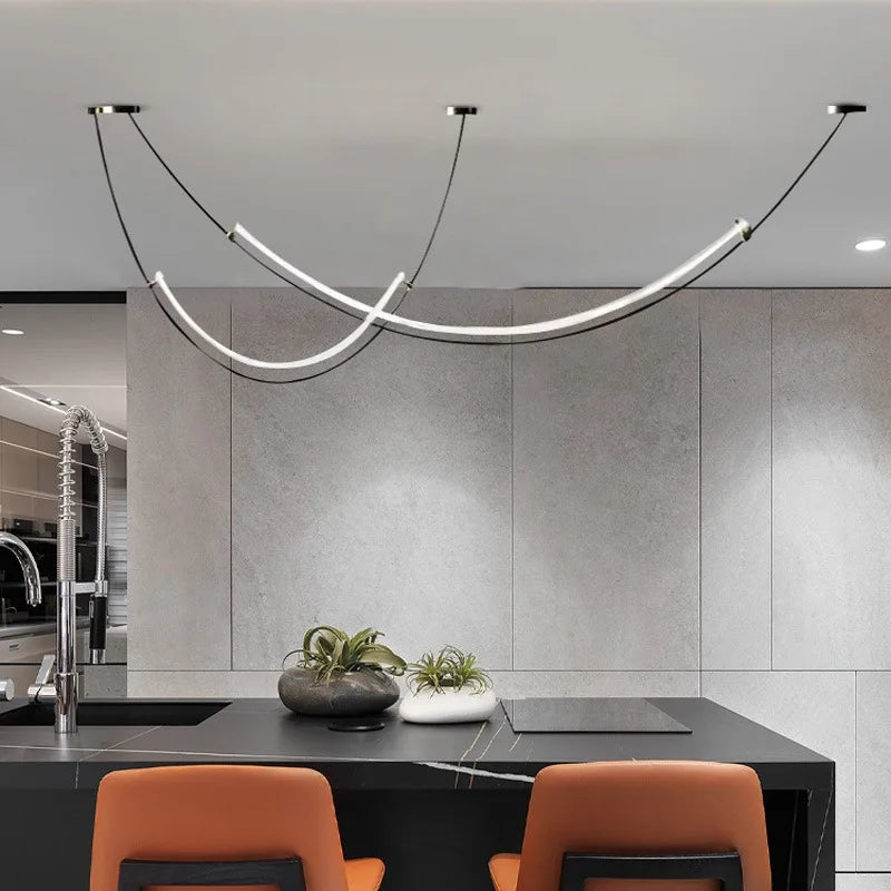 Afralia™ Long Curve Ceiling Chandelier for Modern Living Room and Villa Decor