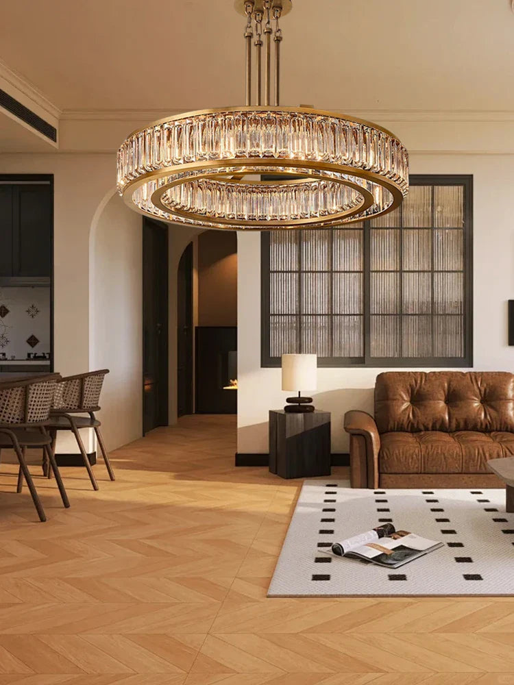 Afralia™ Gold Crystal Ceiling Chandelier LED Light Fixture for Luxury Home Decor