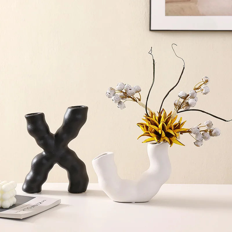 Afralia™ Geometric Ceramic Flower Vase for Stylish Home Decor & Flower Arrangement