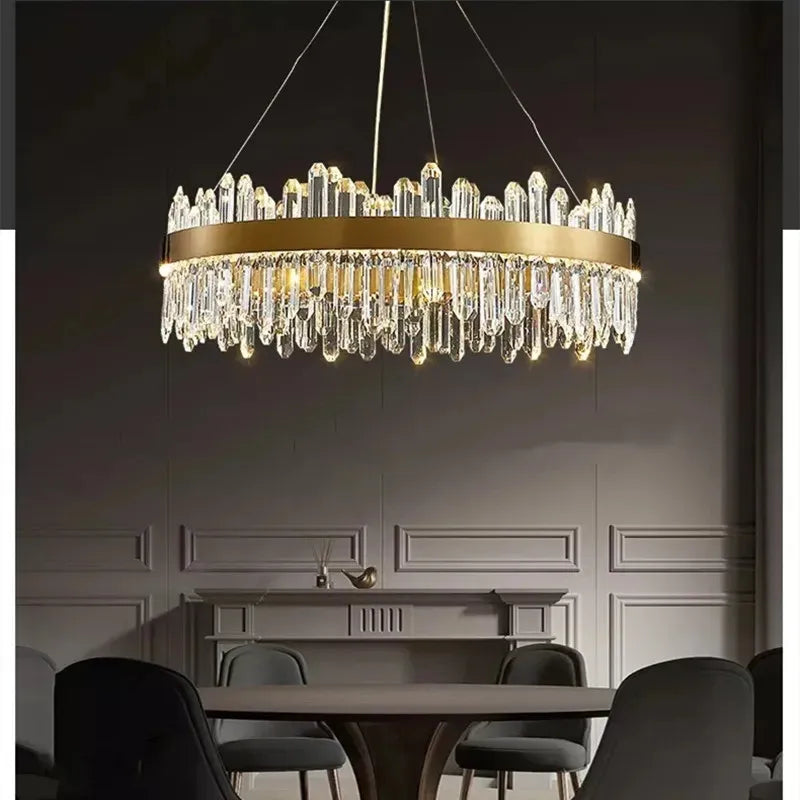 Afralia™ Smoke Grey Crystal LED Chandelier: Modern Home Decor Hanging Light Fixture for Living Room, Dining Room