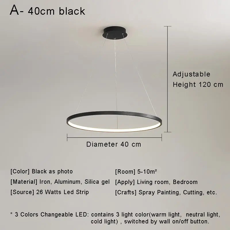 Afralia™ Modern Black Ring LED Pendant Light Chandelier for Home Decoration
