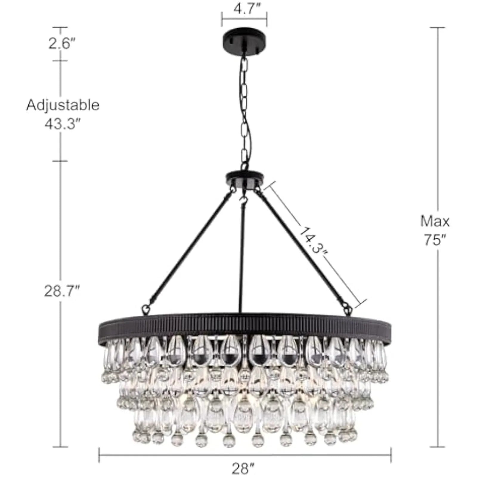 Afralia™ Black Crystal Chandelier, 6-Light Modern Farmhouse Luxury Fixture for Bedroom