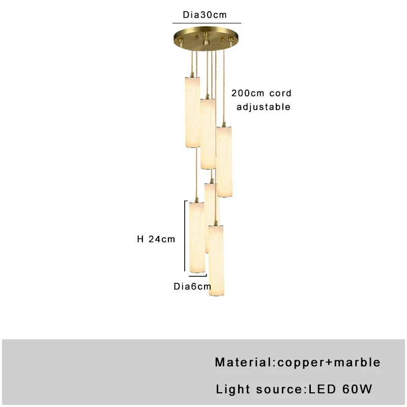 Afralia™ Gold Marble Pendant Light - Modern Cylinder Staircase Ceiling Lighting