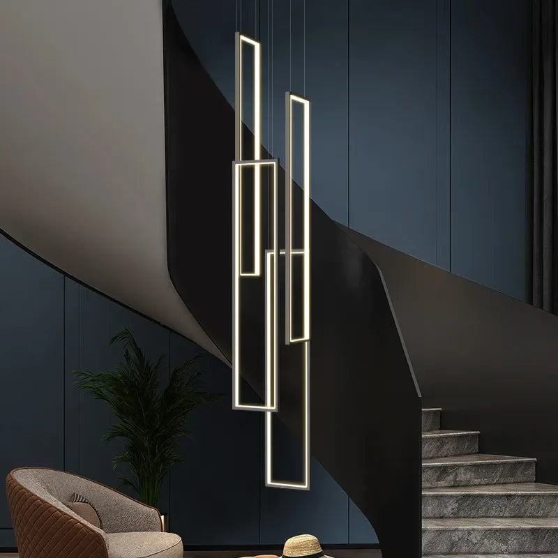 Afralia™ Modern LED Stair Chandelier in Black/Gold for Duplex Villa with Minimalist Design