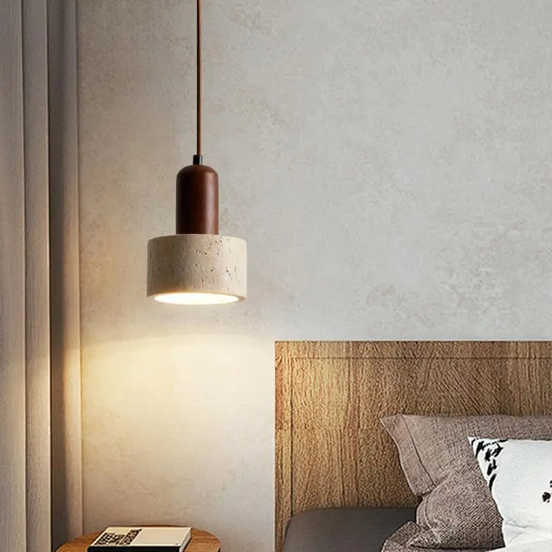 Afralia™ Wood Canopy LED Pendant Light - Nordic Modern Yellow Travertine Hanging Lamp