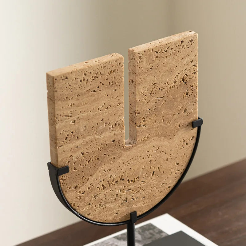 Afralia™ Yellow Cave Stone Semi-Circular Sculpture Figurine - Home Decor Ornament